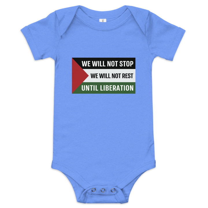 Baby Short Sleeve One Piece - We Will Not Stop, Heather Columbia Blue