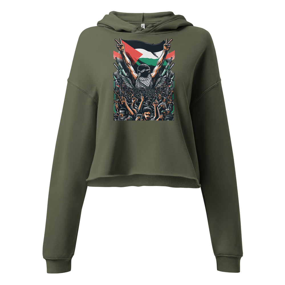 Crop Hoodie - Art by Moh, Womens Cropped Hoodie Military Green