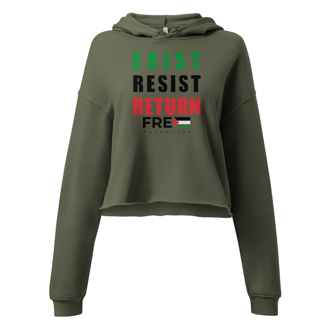 Crop Hoodie - Exist. Resist. Return., Womens Cropped Hoodie Military Green