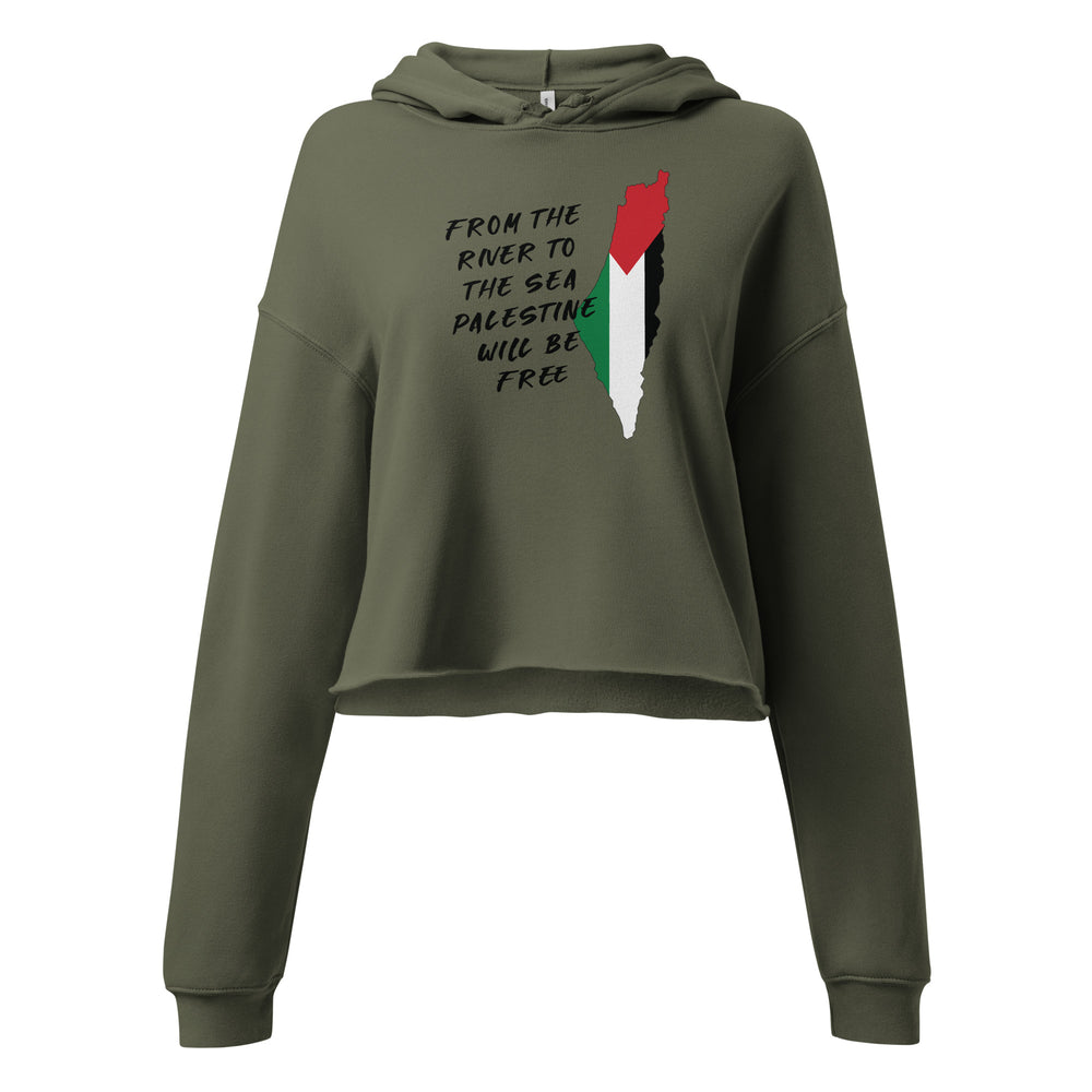 Crop Hoodie - From the River, Womens Cropped Hoodie Military Green