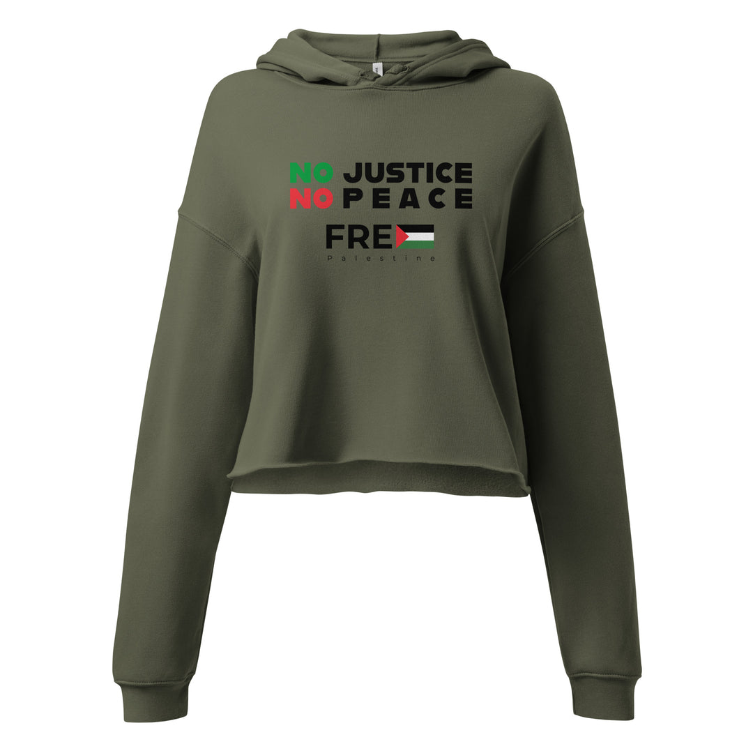 Crop Hoodie - No Justice No Peace, Womens Cropped Hoodie Military Green