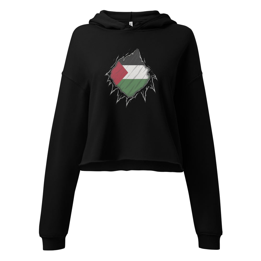 Crop Hoodie - Palestine Hero, Womens Cropped Hoodie Black
