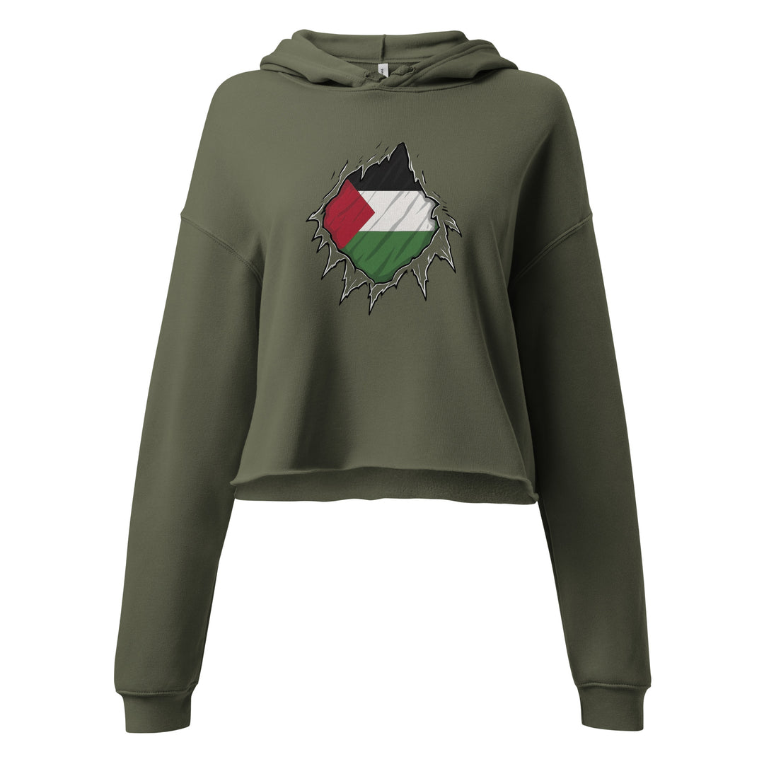 Crop Hoodie - Palestine Hero, Womens Cropped Hoodie Military Green