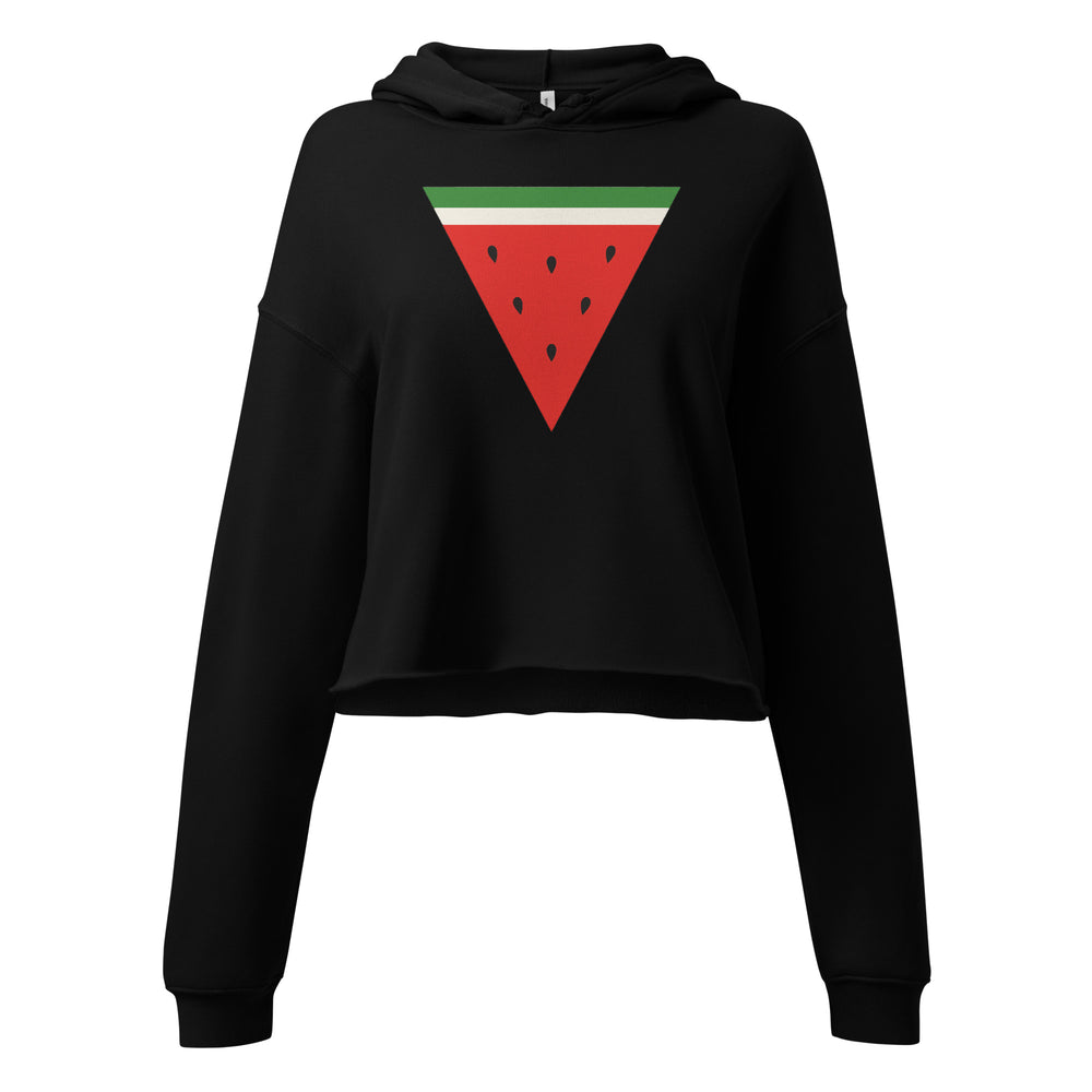 Crop Hoodie - Triangle Watermelon, Womens Cropped Hoodie Black