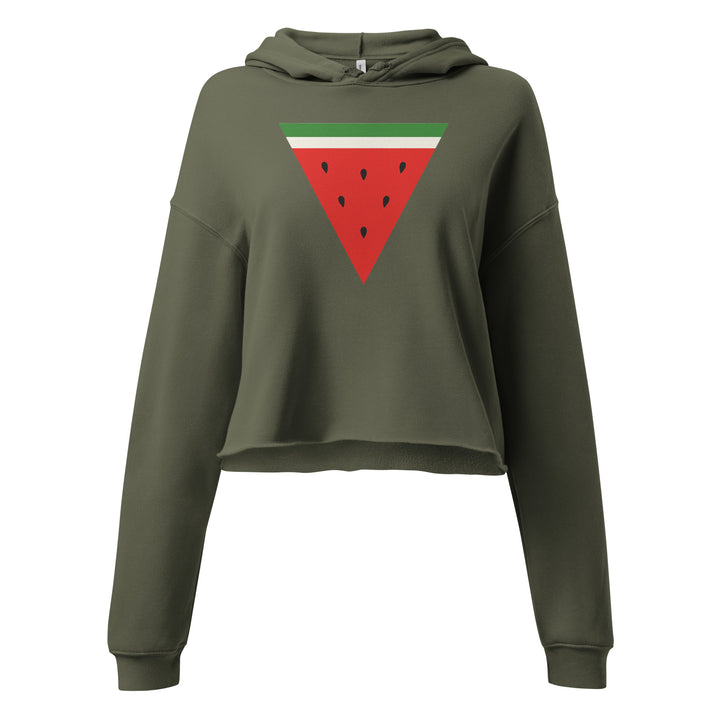 Crop Hoodie - Triangle Watermelon, Womens Cropped Hoodie Military Green