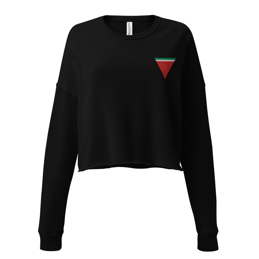 Crop Sweatshirt Embroided - Triangle Watermelon, Womens Cropped Sweatshirt Black