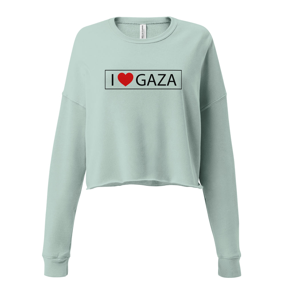 Crop Sweatshirt - I Love Gaza, Womens Cropped Sweatshirt Dusty Blue