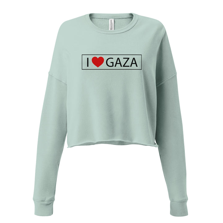 Crop Sweatshirt - I Love Gaza, Womens Cropped Sweatshirt Dusty Blue