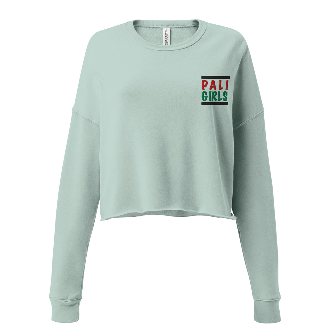Crop Sweatshirt - Palestinian Girls Embroidered, Womens Cropped Sweatshirt Dusty Blue