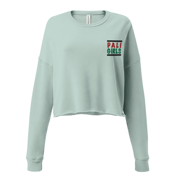 Crop Sweatshirt - Palestinian Girls Embroidered, Womens Cropped Sweatshirt Dusty Blue