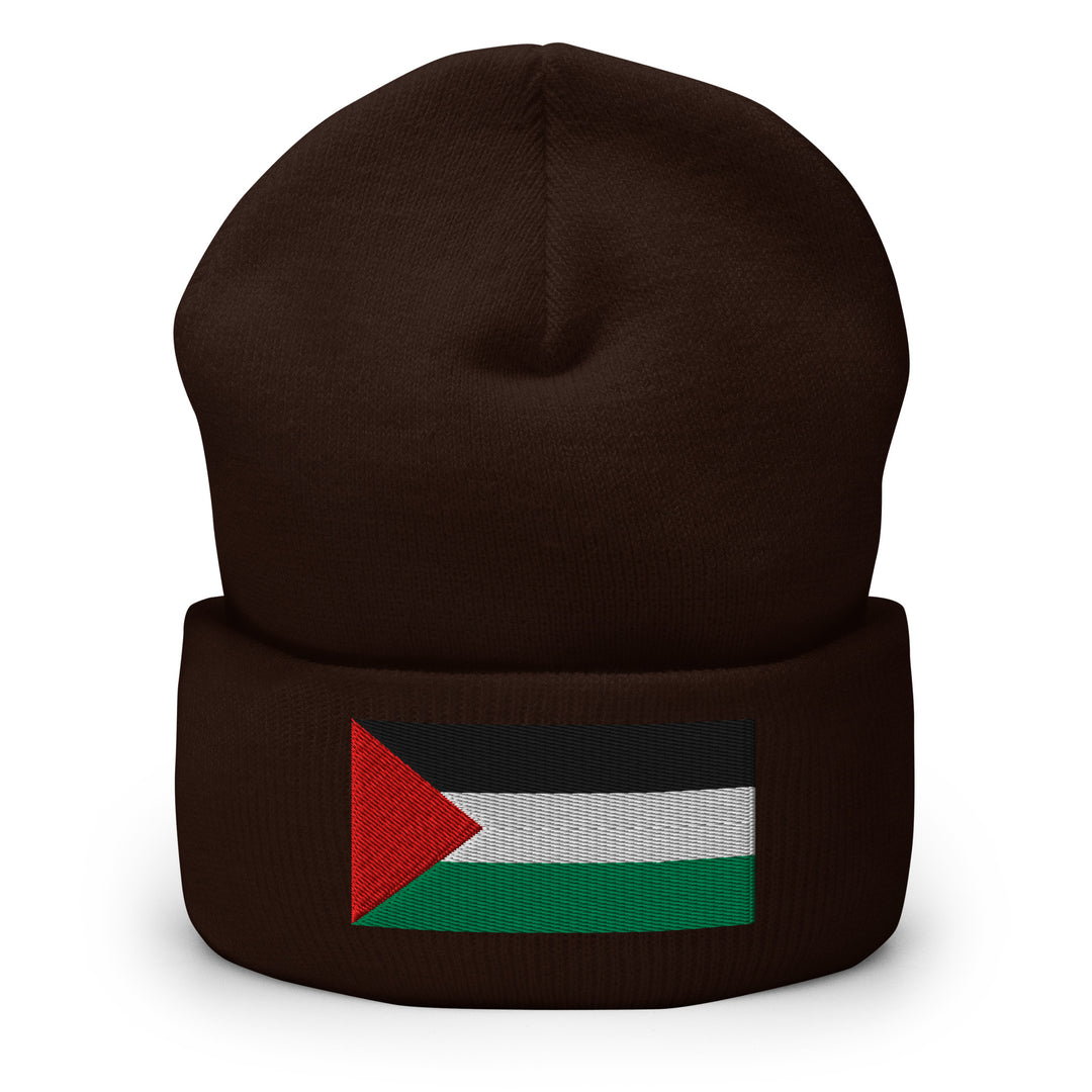 Cuffed Beanie - Palestine Flag, Cuffed Beanie Brown