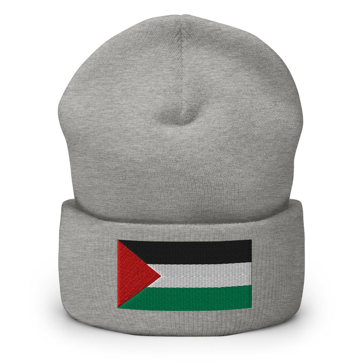 Cuffed Beanie - Palestine Flag, Cuffed Beanie Heather Grey