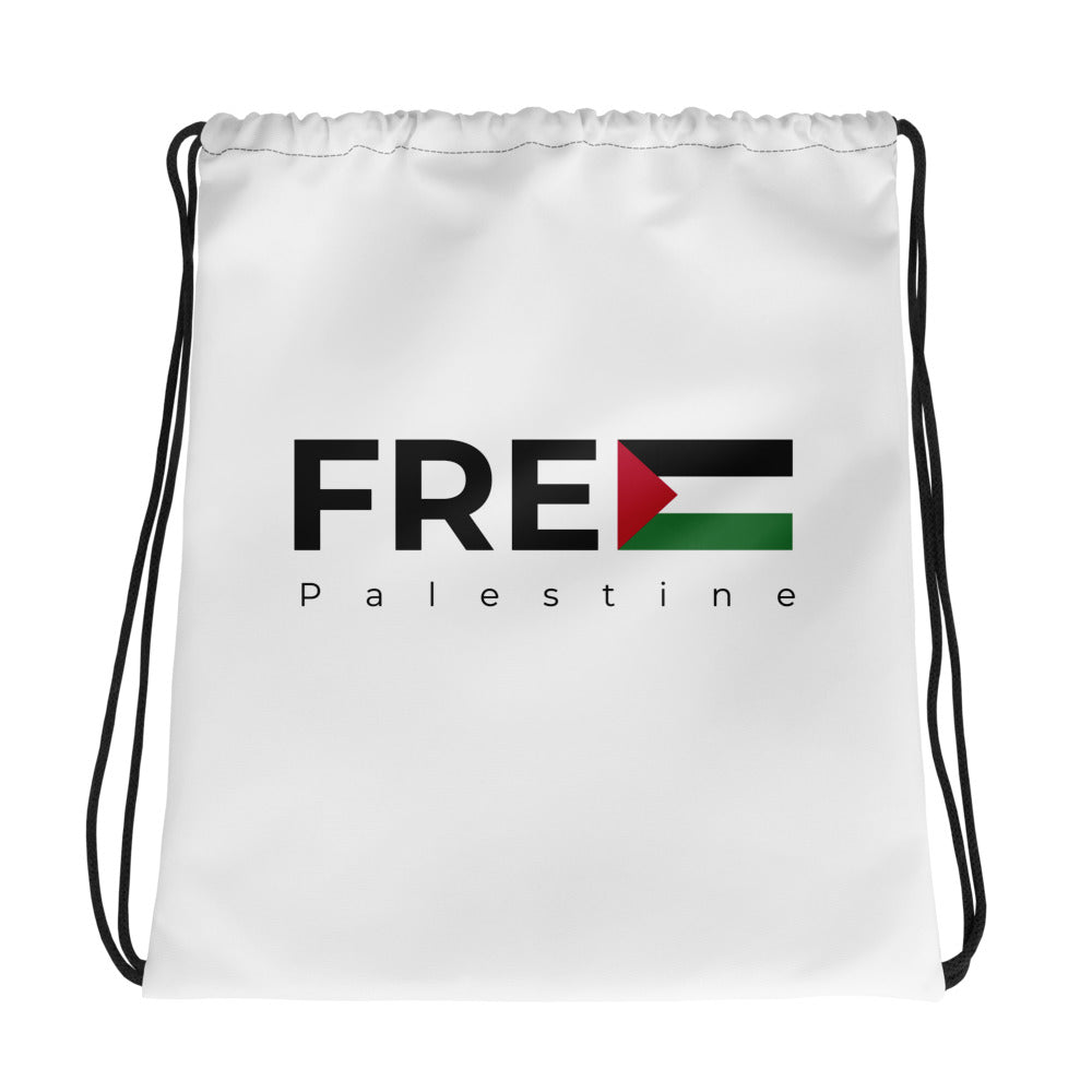 Drawstring bag – Free Palestine, White, front view