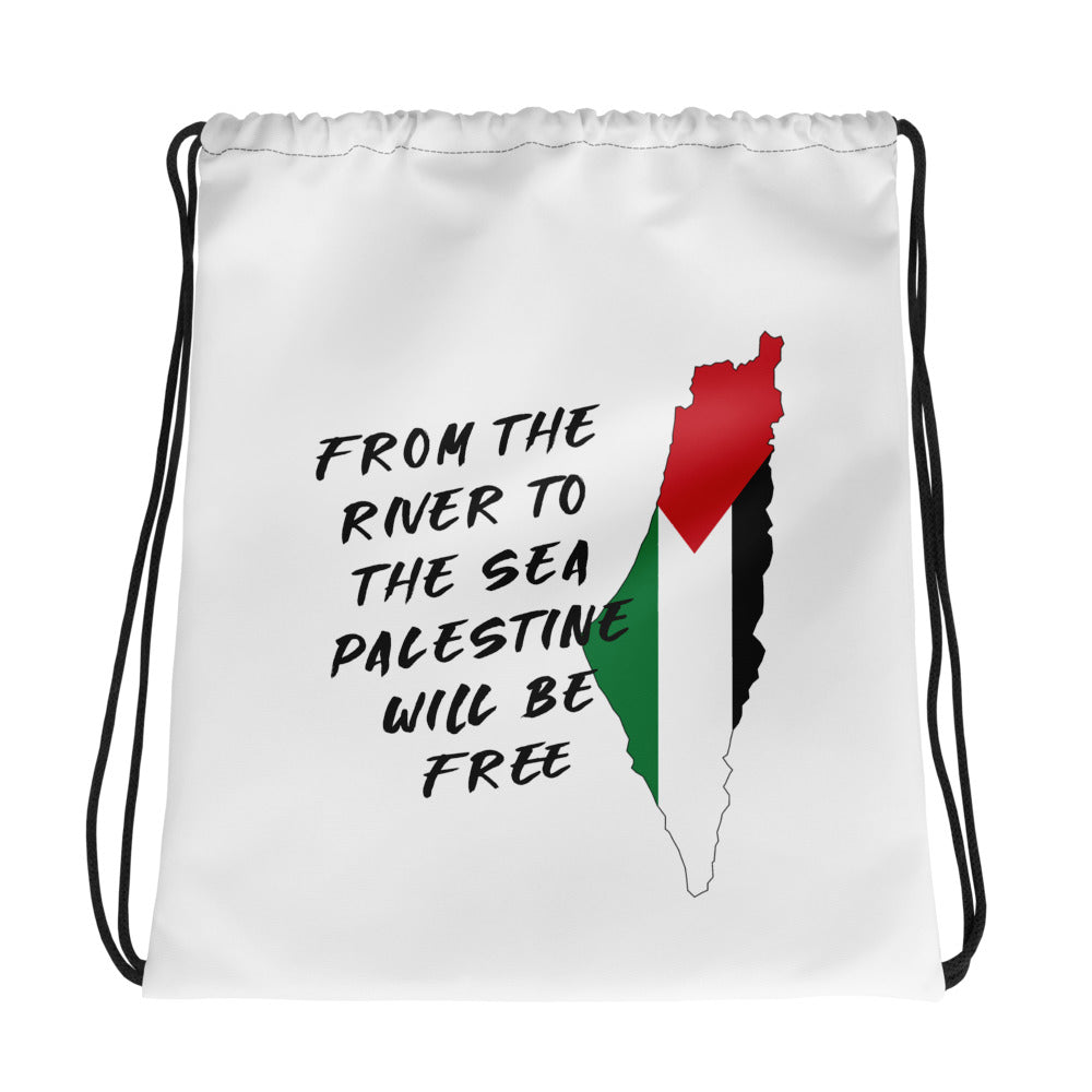 Drawstring bag – From the River, White, front view