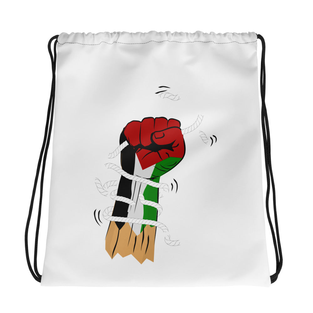 Drawstring bag – Palestine Hand, White, front view