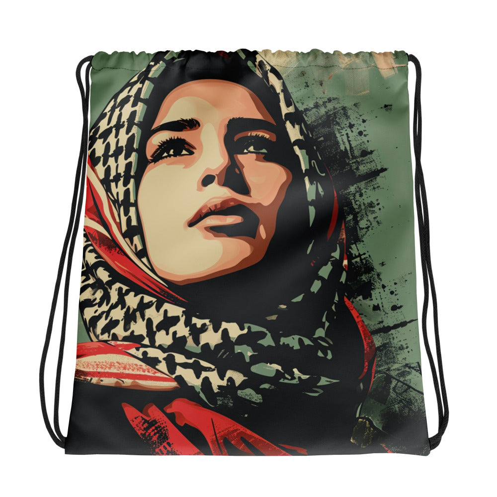 Drawstring bag – Palestine Hope, White, front view