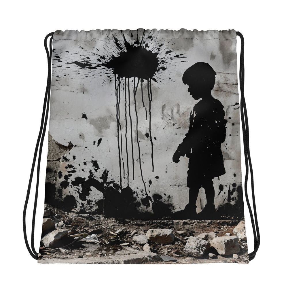 Drawstring bag – Palestine Wall, White, front view
