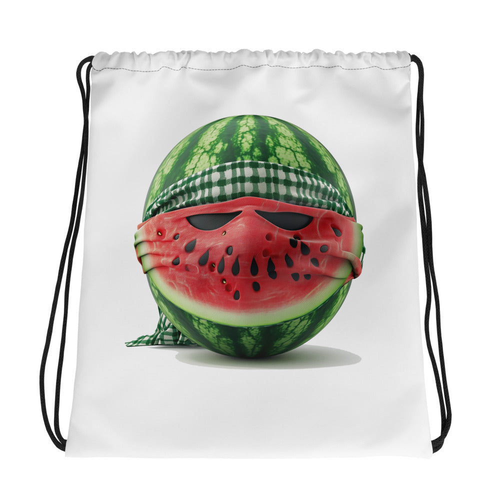 Drawstring bag – Palestine Watermelon Fighter, White, front view