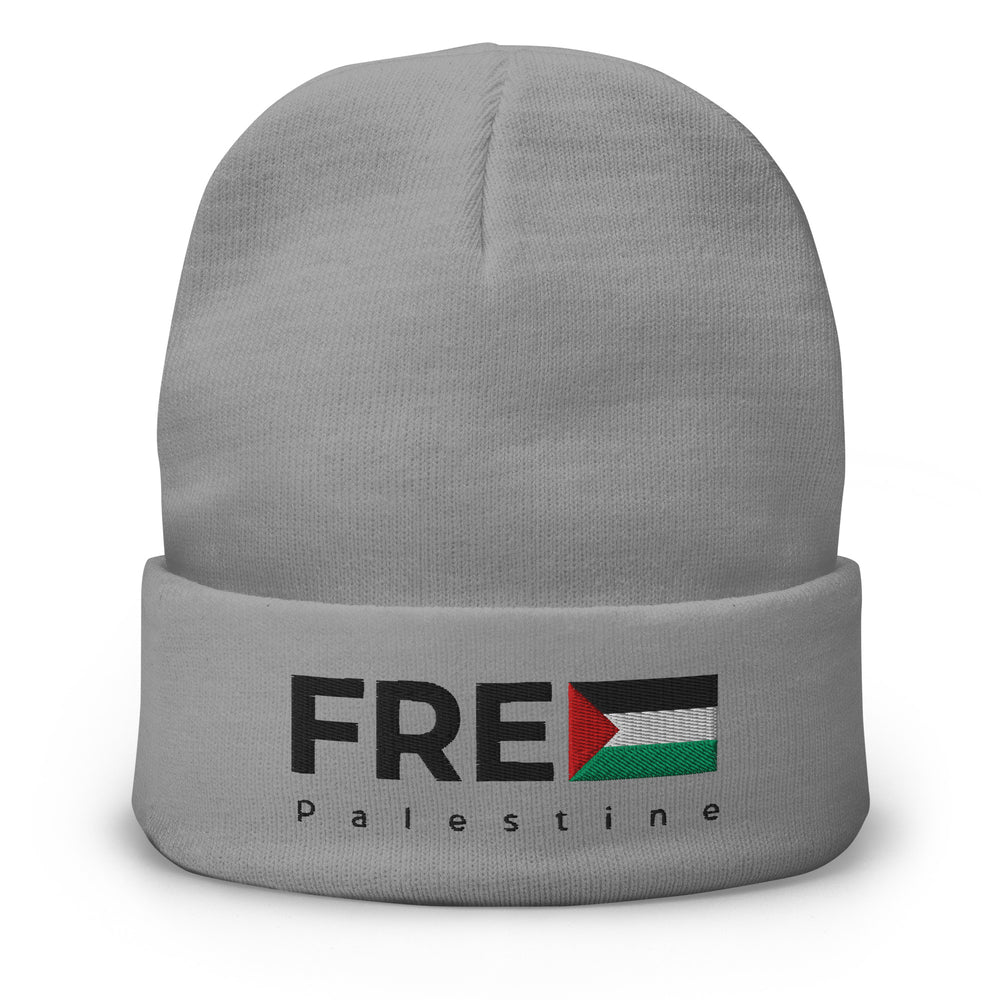Embroidered Beanie - Free Palestine, Knit Beanie Gray