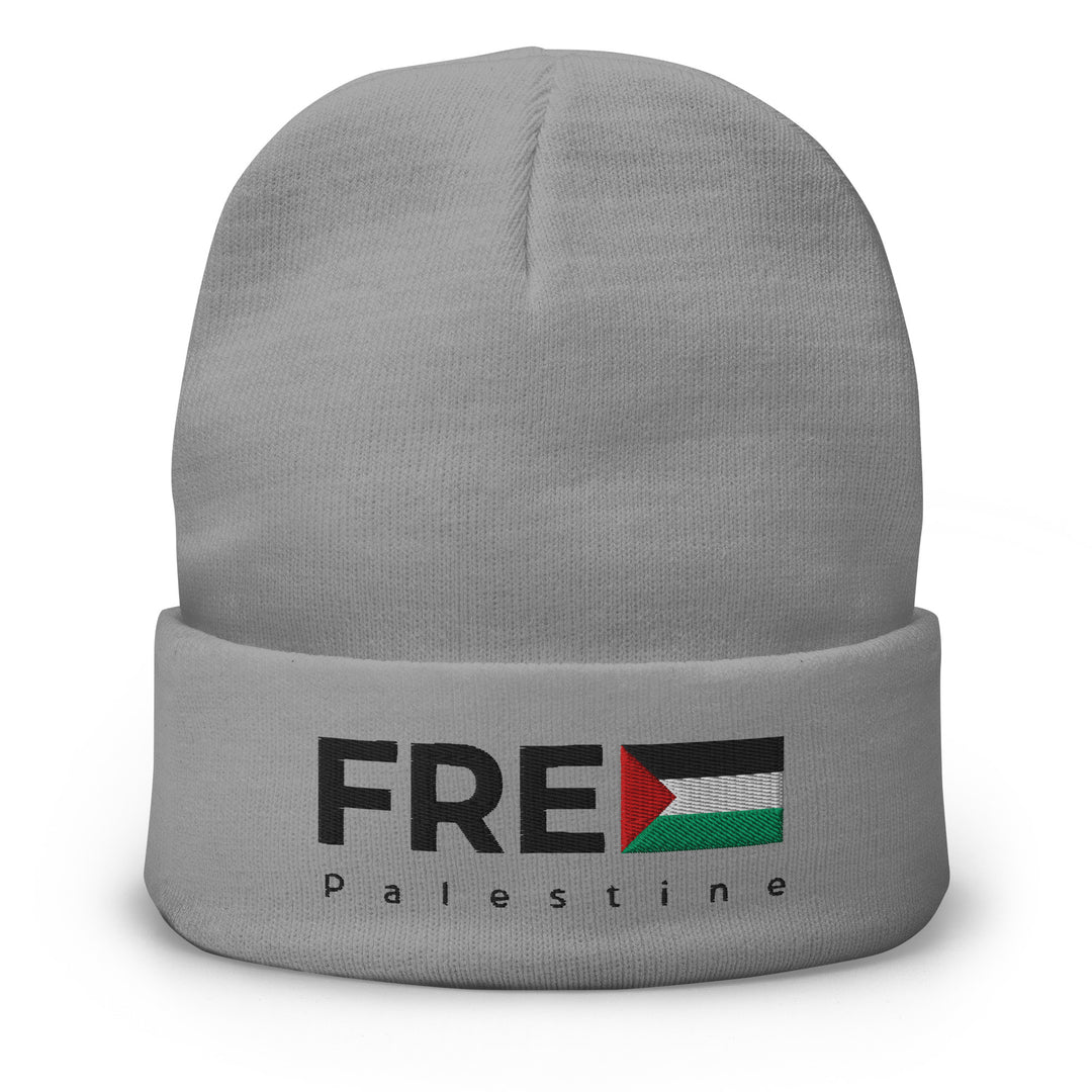 Embroidered Beanie - Free Palestine, Knit Beanie Gray
