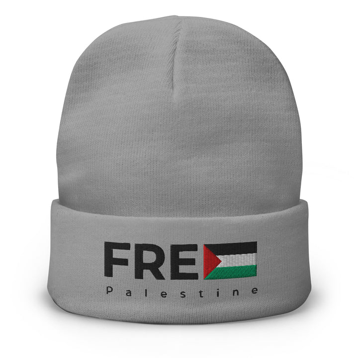 Embroidered Beanie - Free Palestine, Knit Beanie Gray