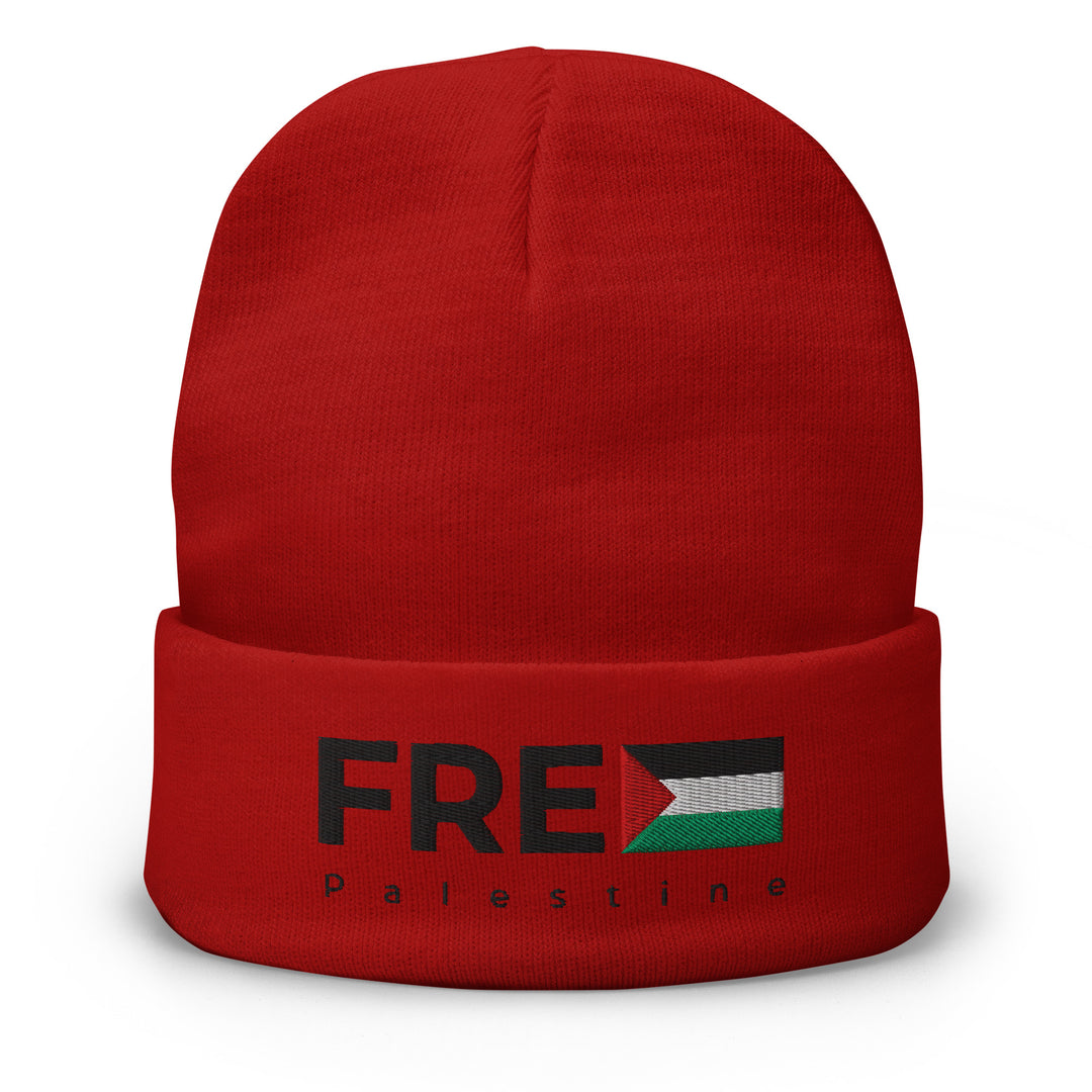 Embroidered Beanie - Free Palestine, Knit Beanie Red