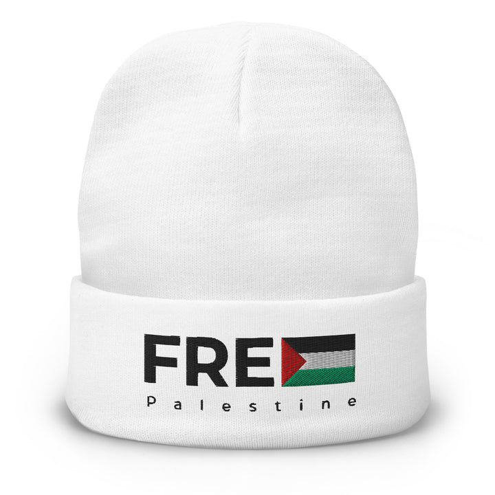 Embroidered Beanie - Free Palestine, Knit Beanie White