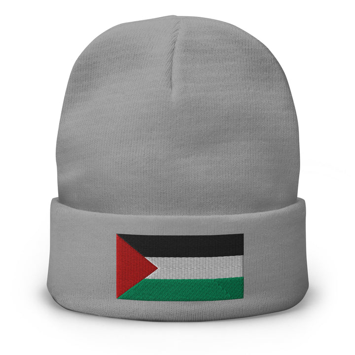 Embroidered Beanie - Palestine Flag, Knit Beanie Gray