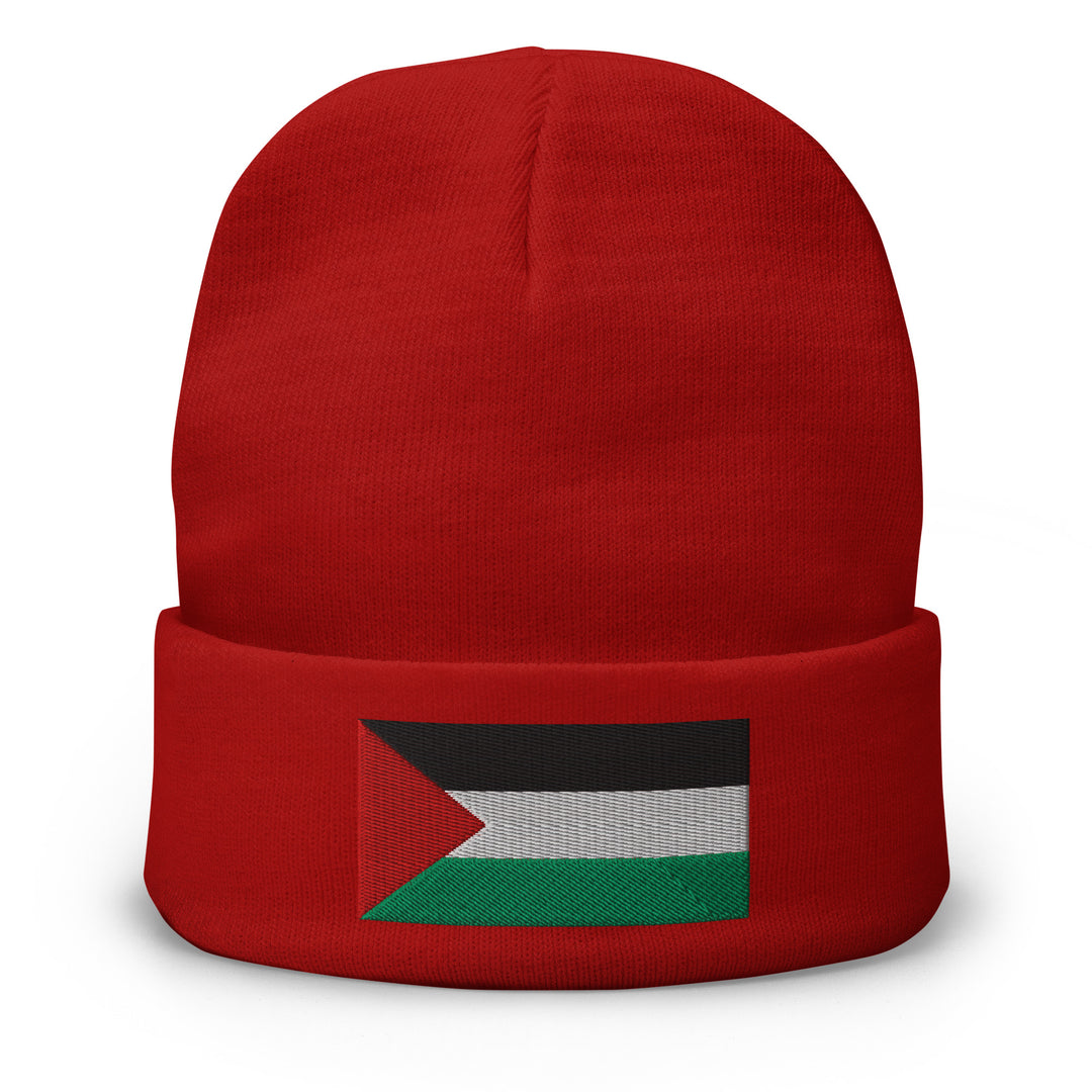 Embroidered Beanie - Palestine Flag, Knit Beanie Red