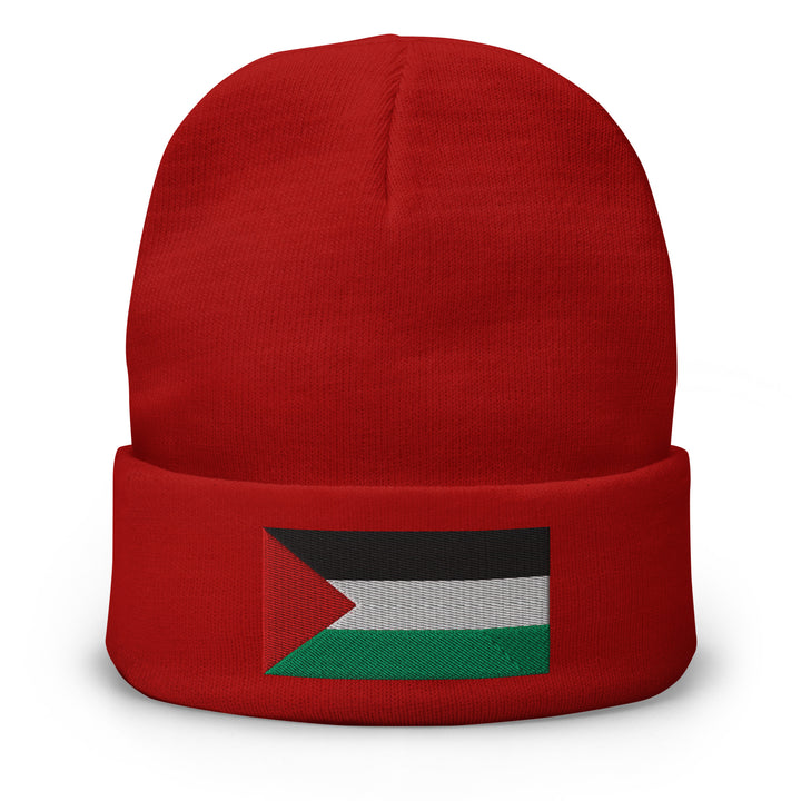 Embroidered Beanie - Palestine Flag, Knit Beanie Red