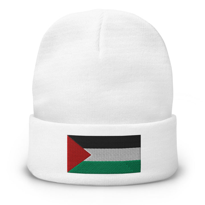 Embroidered Beanie - Palestine Flag, Knit Beanie White