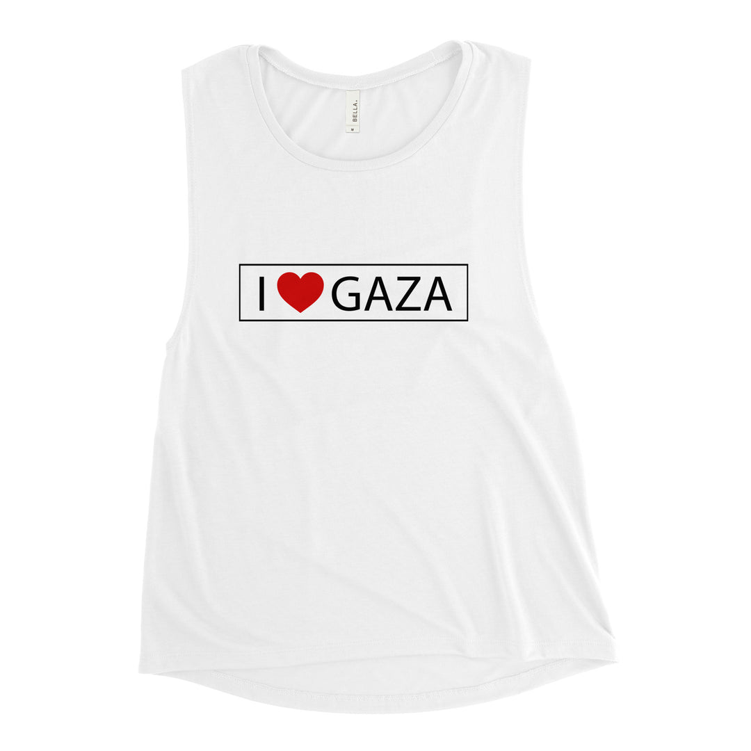 Ladies’ Muscle Tank - I Love Gaza, Womens Muscle Tank White