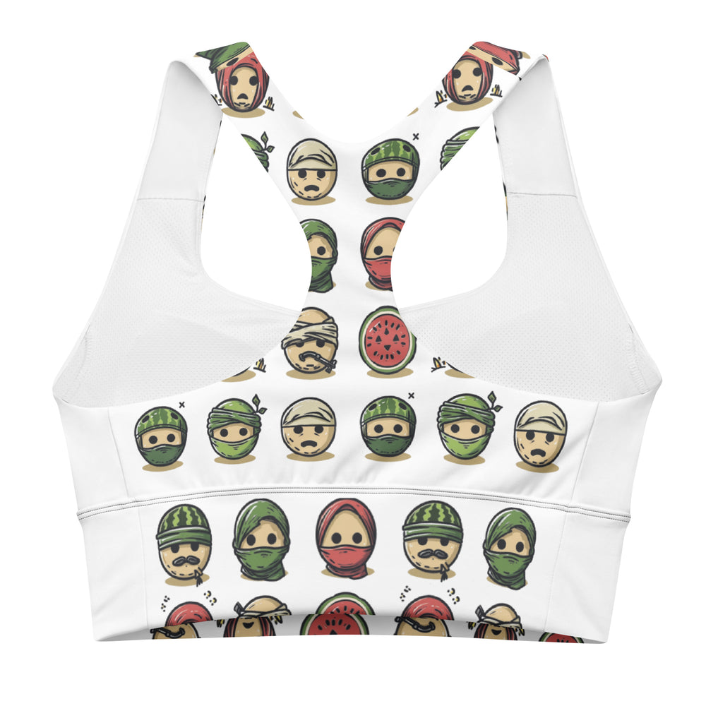 Longline sports bra - Palestine Emoji, Recycled Longline Sports Bra White