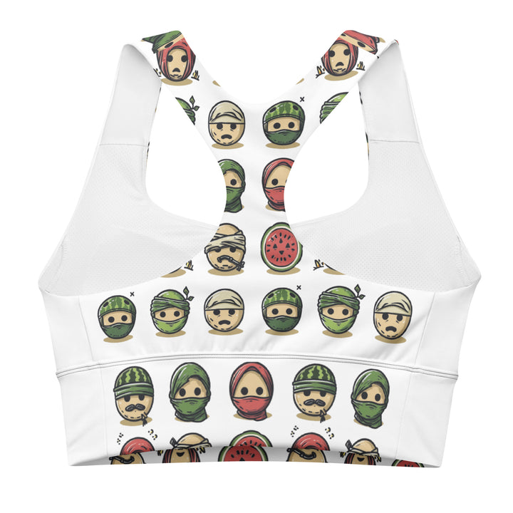 Longline sports bra - Palestine Emoji, Recycled Longline Sports Bra White