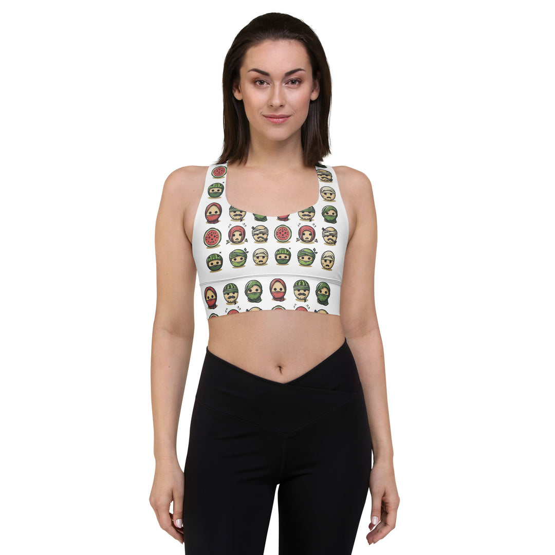 Longline sports bra - Palestine Emoji, Recycled Longline Sports Bra White