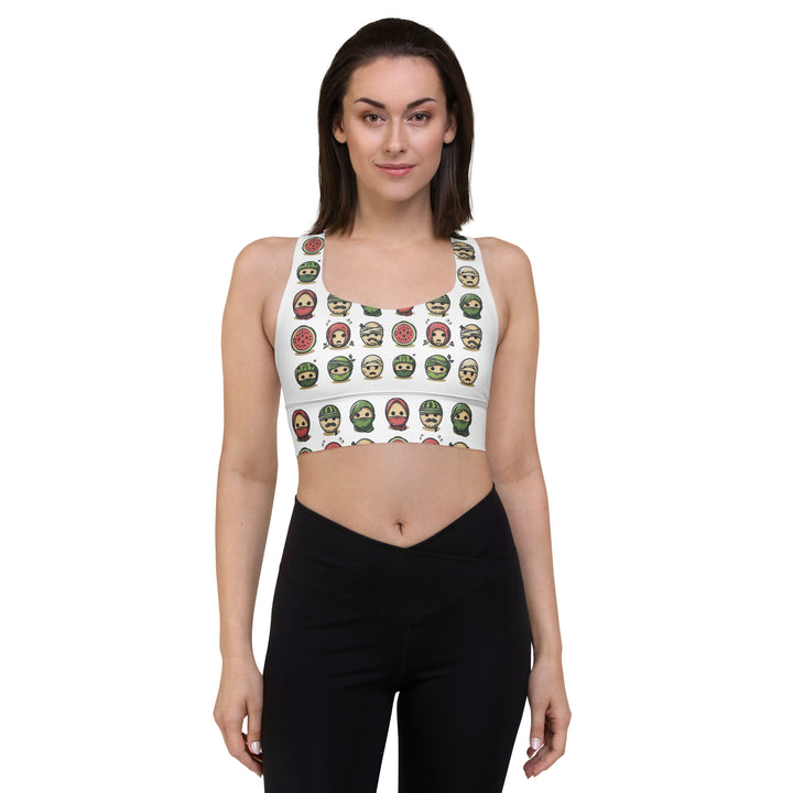 Longline sports bra - Palestine Emoji, Recycled Longline Sports Bra White