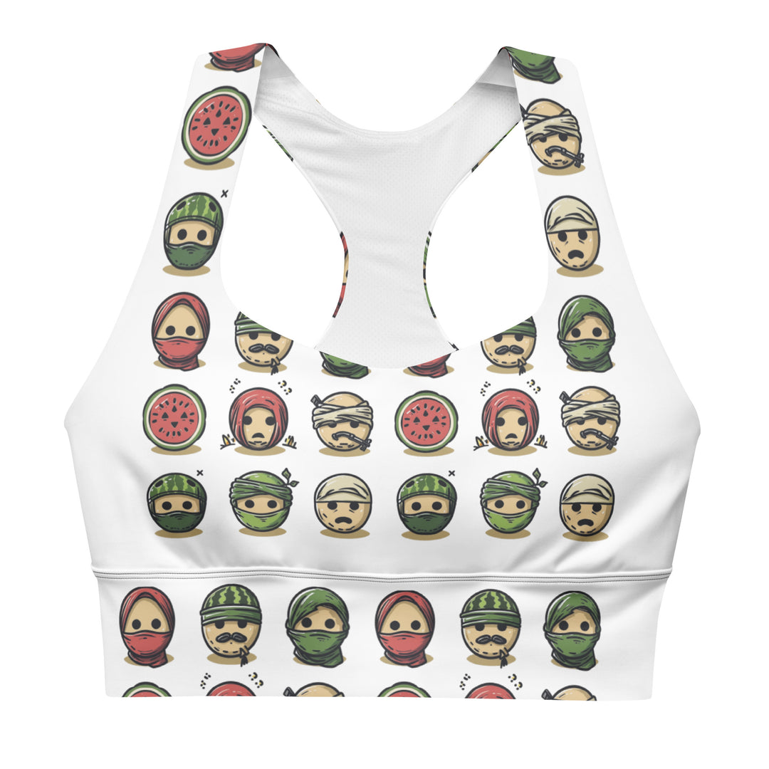 Longline sports bra - Palestine Emoji, Recycled Longline Sports Bra White