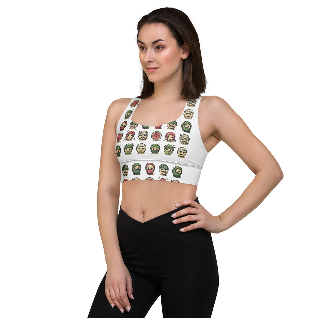 Longline sports bra - Palestine Emoji, Recycled Longline Sports Bra White