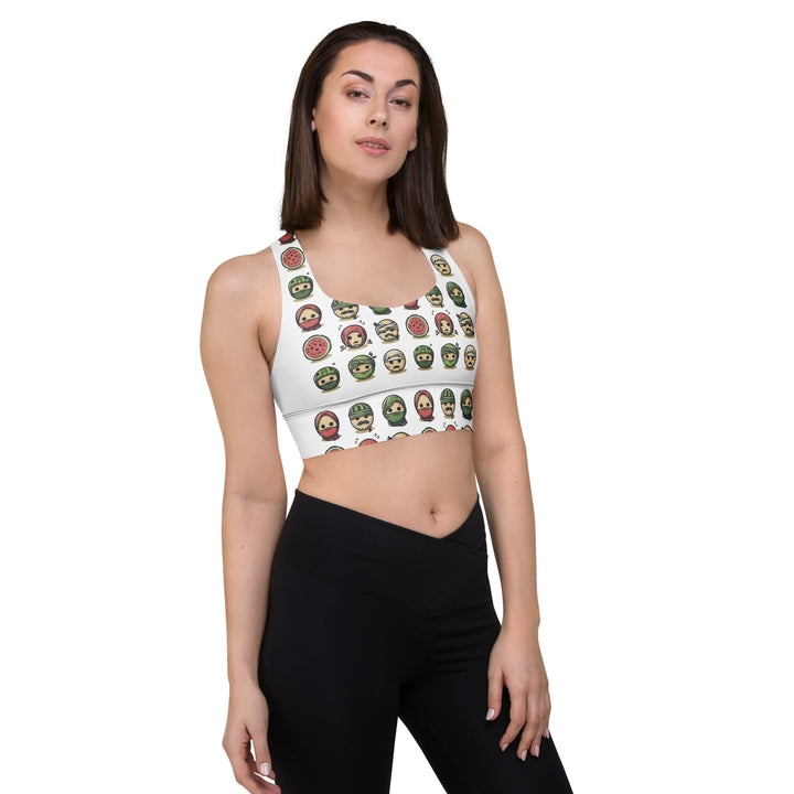Longline sports bra - Palestine Emoji, Recycled Longline Sports Bra White