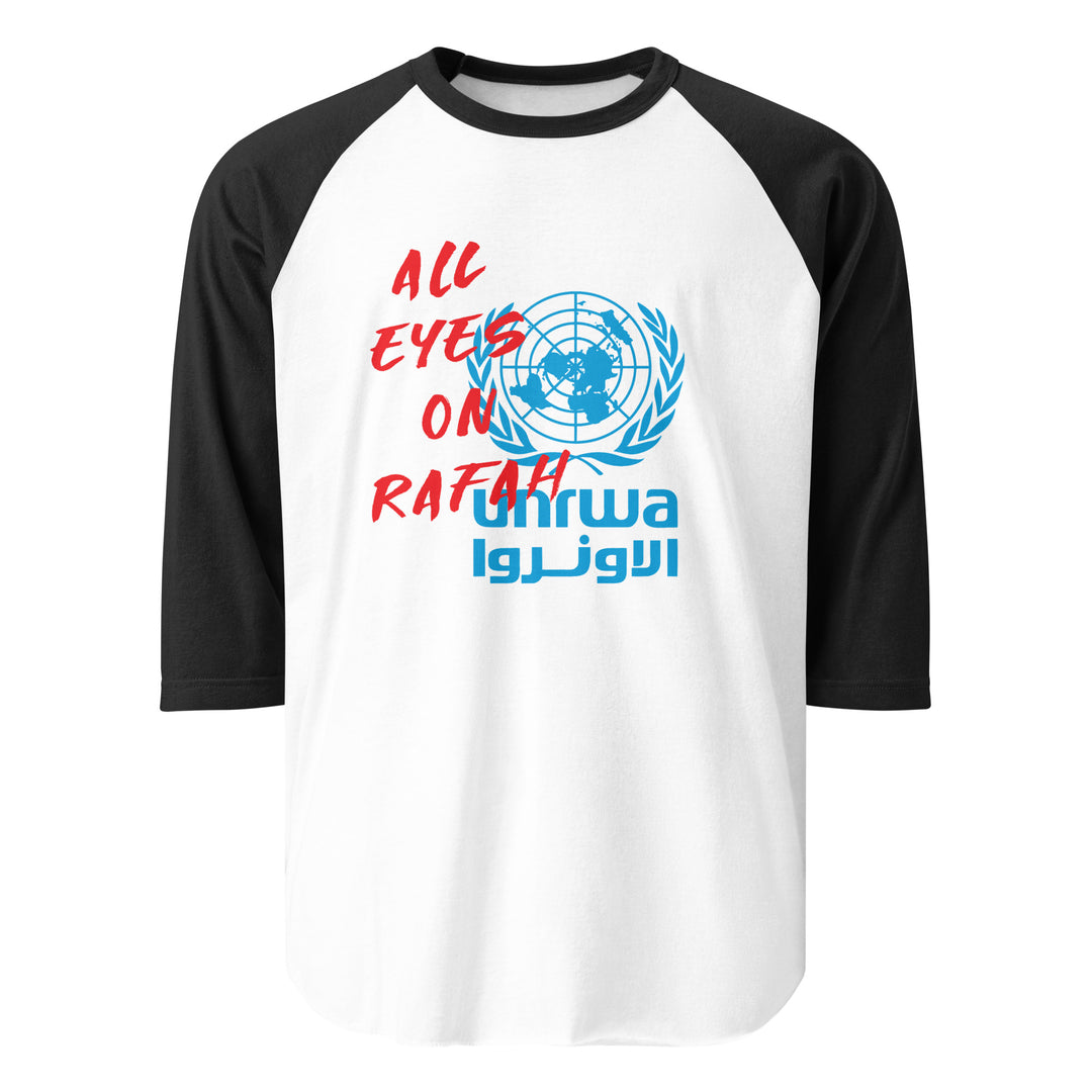Men 3/4 sleeve raglan shirt - All Eyes on Rafah, 34 Sleeve Raglan Shirt White Black