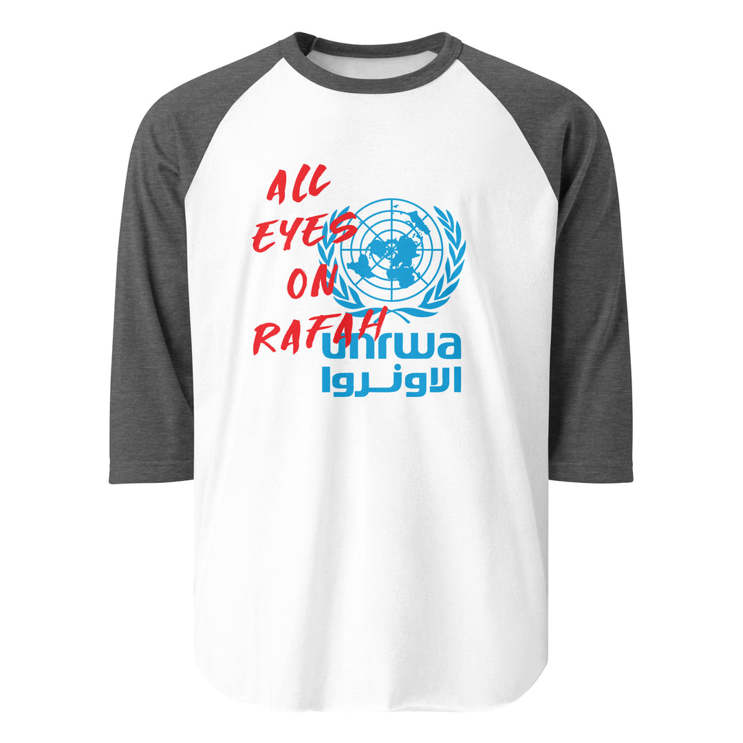Men 3/4 sleeve raglan shirt - All Eyes on Rafah, 34 Sleeve Raglan Shirt White Heather Charcoal