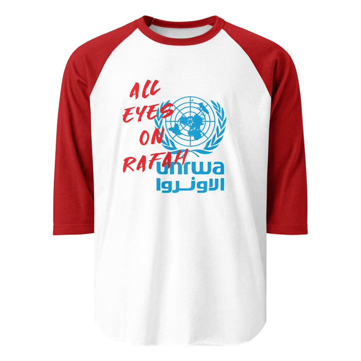 Men 3/4 sleeve raglan shirt - All Eyes on Rafah, 34 Sleeve Raglan Shirt White Red