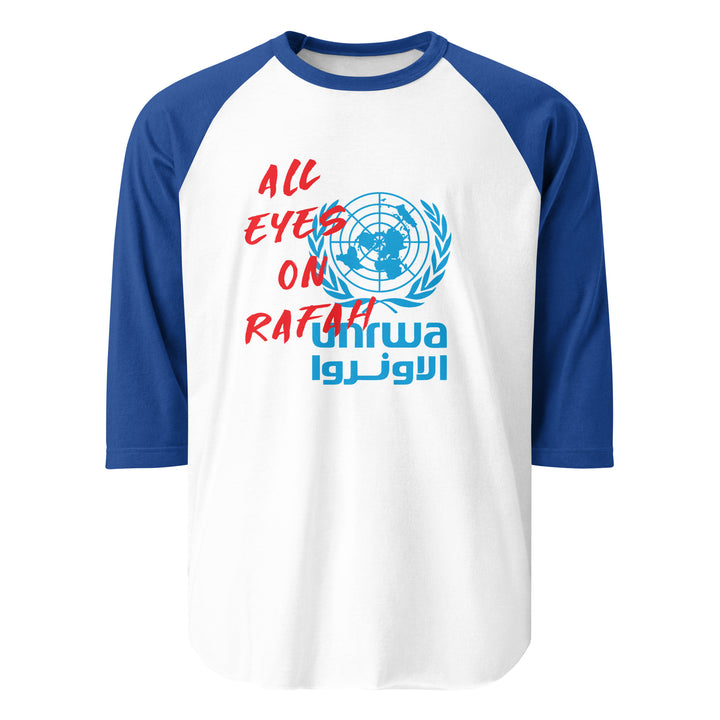 Men 3/4 sleeve raglan shirt - All Eyes on Rafah, 34 Sleeve Raglan Shirt White Royal