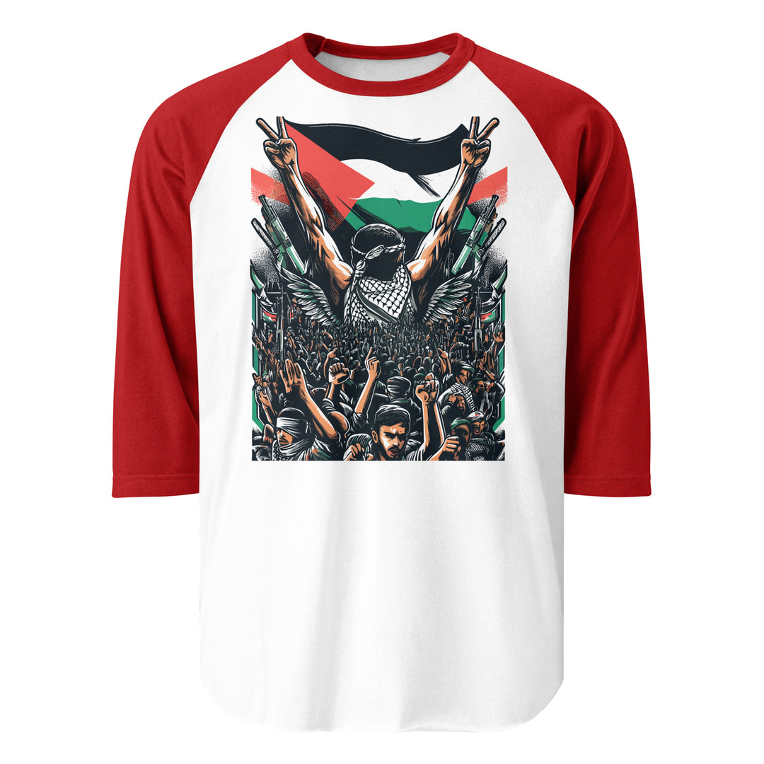 Men 3/4 sleeve raglan shirt - Art by Moh, 34 Sleeve Raglan Shirt White Red