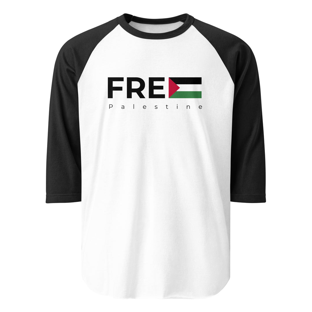 Men 3/4 sleeve raglan shirt - Free Palestine, 34 Sleeve Raglan Shirt White Black