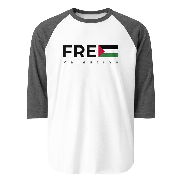 Men 3/4 sleeve raglan shirt - Free Palestine, 34 Sleeve Raglan Shirt White Heather Charcoal