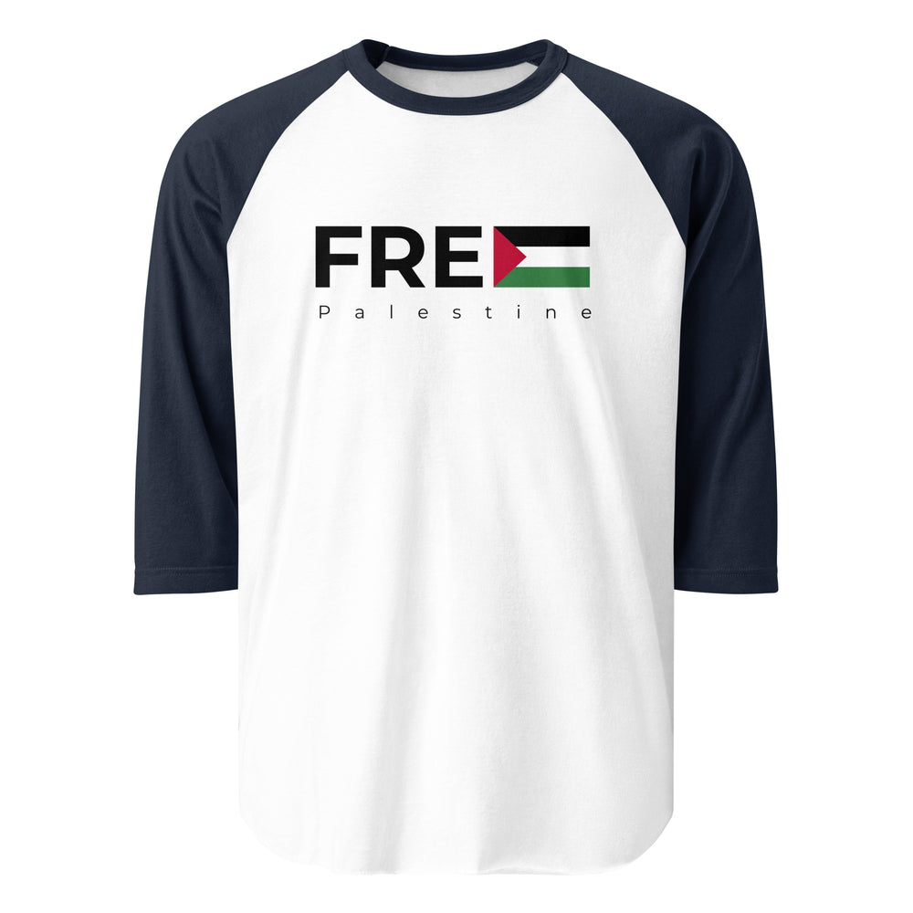 Men 3/4 sleeve raglan shirt - Free Palestine, 34 Sleeve Raglan Shirt White Navy