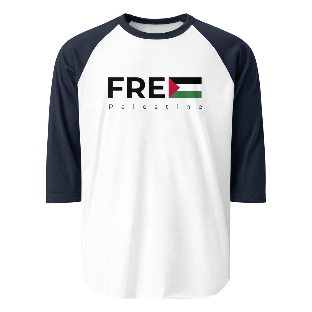 Men 3/4 sleeve raglan shirt - Free Palestine, 34 Sleeve Raglan Shirt White Navy