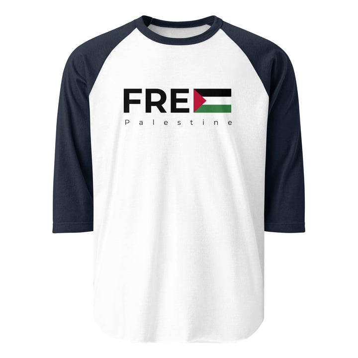 Men 3/4 sleeve raglan shirt - Free Palestine, 34 Sleeve Raglan Shirt White Navy