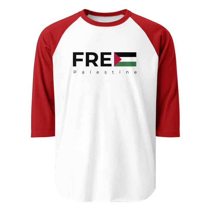 Men 3/4 sleeve raglan shirt - Free Palestine, 34 Sleeve Raglan Shirt White Red